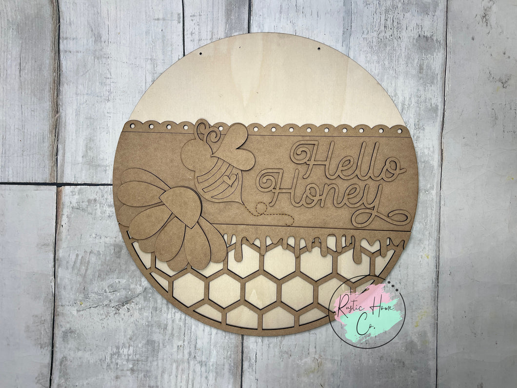 16” Hello Honey bee Welcome Round Doorhanger
