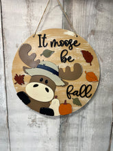 Load image into Gallery viewer, 16” Fall moose Round Doorhanger
