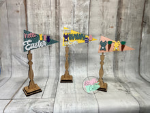 Load image into Gallery viewer, Interchangable seasonal pennant trio stands shelf sitter diy kit

