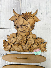 Load image into Gallery viewer, Fall Highland cow leaves craft sign kit
