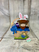 Load image into Gallery viewer, Easter highland cow basket shelf sitter craft sign kit
