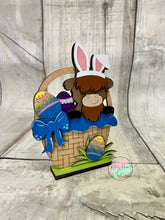 Load image into Gallery viewer, Easter highland cow basket shelf sitter craft sign kit
