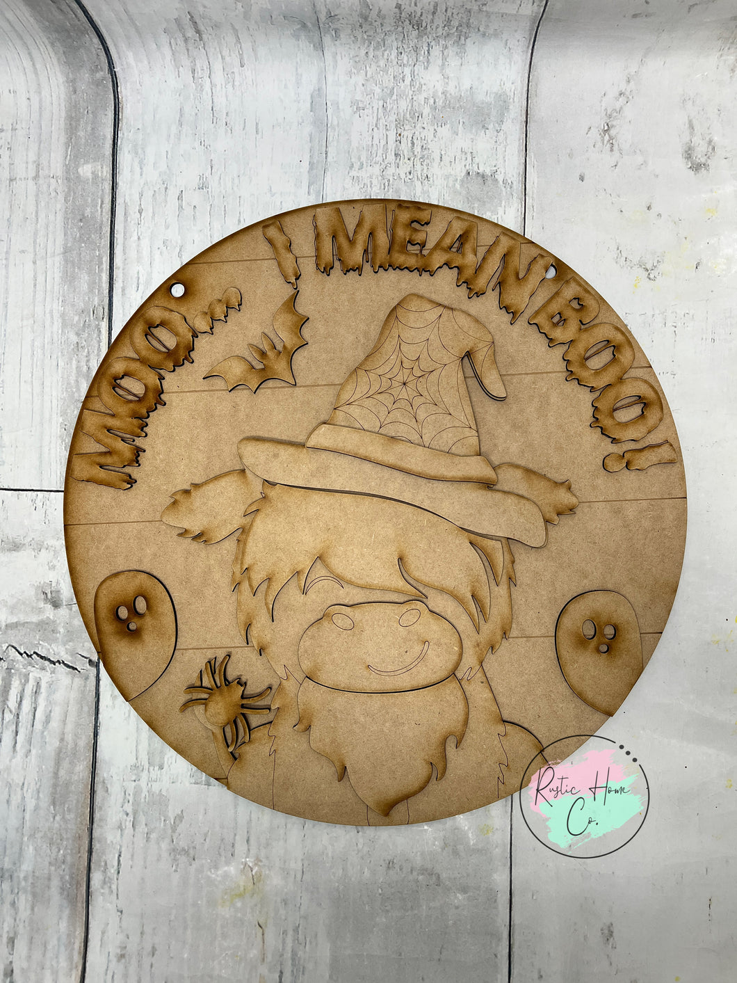 Halloween Highland Cow Boo Welcome Round Doorhanger