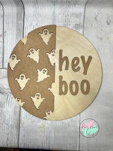 Load image into Gallery viewer, 16” Hey boo Halloween Welcome Round Doorhanger
