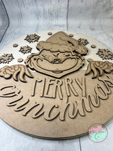 Load image into Gallery viewer, Merry Grinchmas Christmas doorhanger round sign kit
