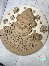 Load image into Gallery viewer, Merry Grinchmas Christmas doorhanger round sign kit
