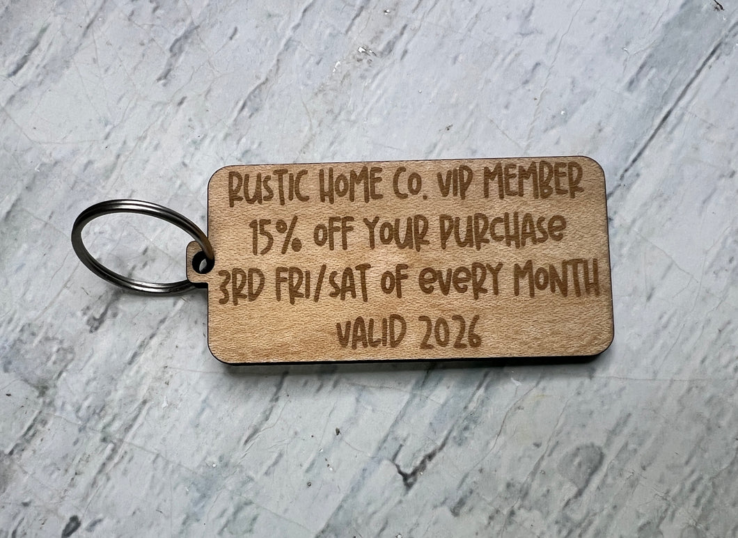 VIP Member Savings Keychain 2026 – Rustic Home Co