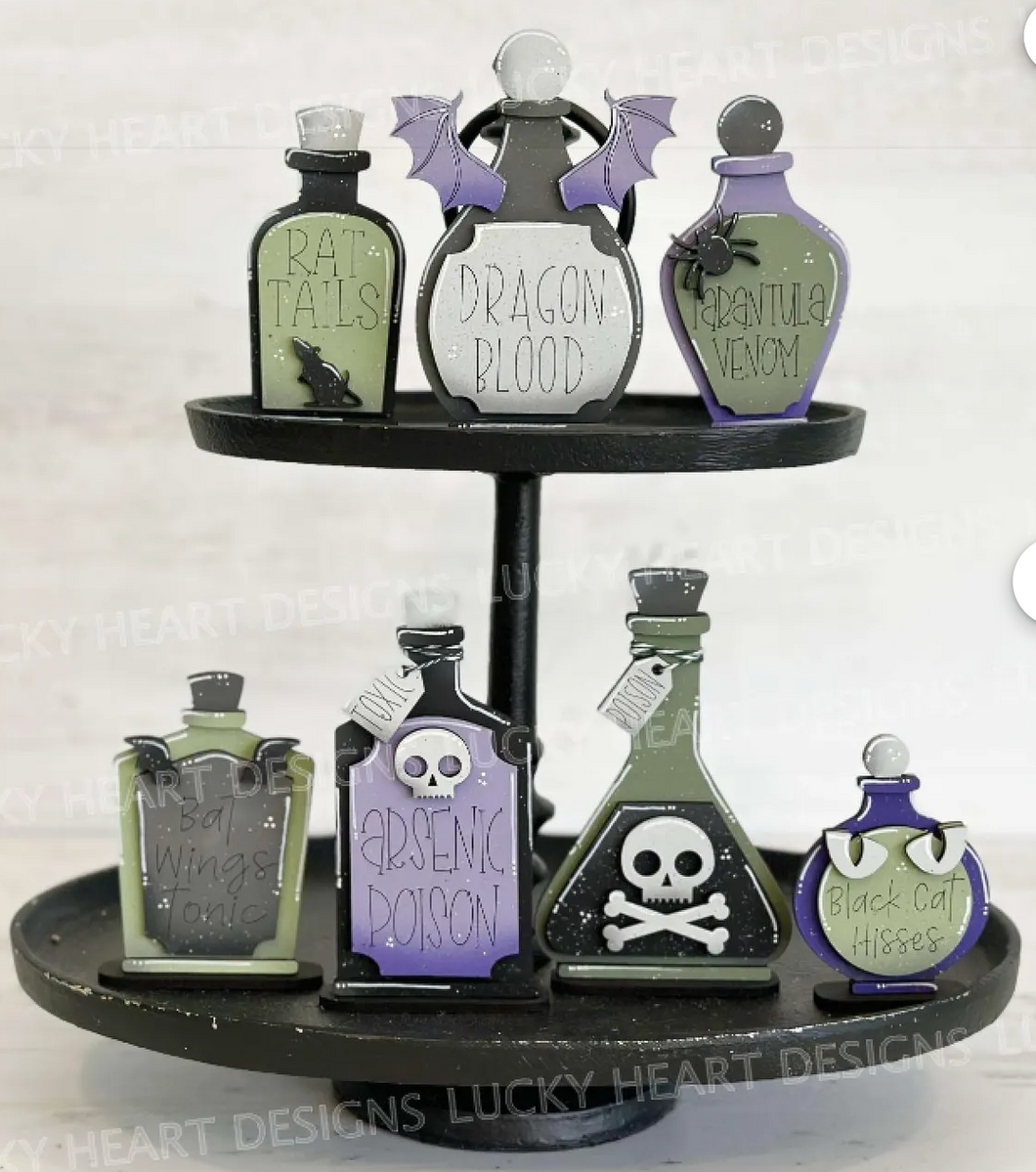 Halloween Potion bottles standing Tier Tray set of 7 diy kit