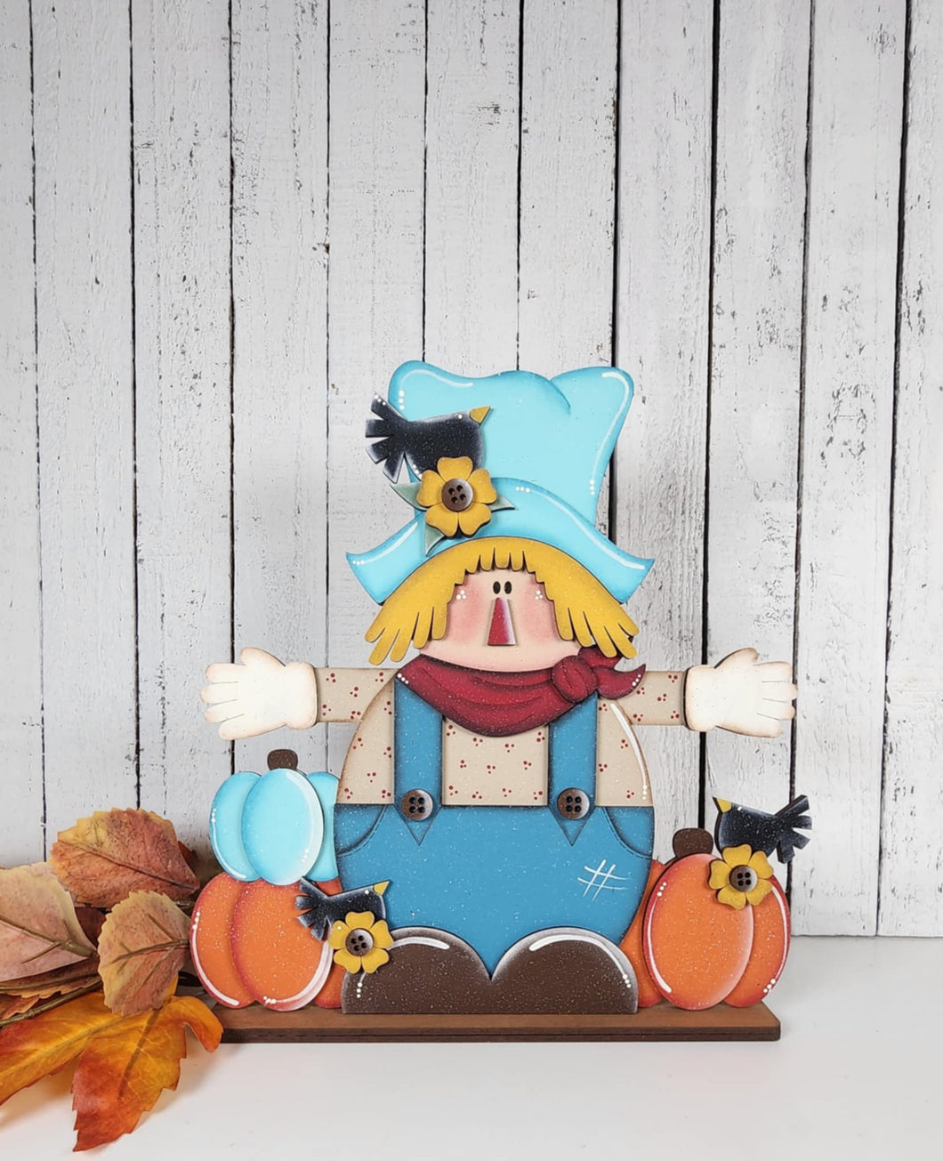 Fall scarecrow shelf sitter diy craft sign kit