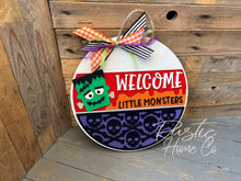 Load image into Gallery viewer, 16” Little Monster Halloween Round Doorhanger
