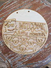 Load image into Gallery viewer, 16” Little Monster Halloween Round Doorhanger
