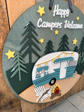 Load image into Gallery viewer, Happy Campers Welcome 16” Round Doorhanger
