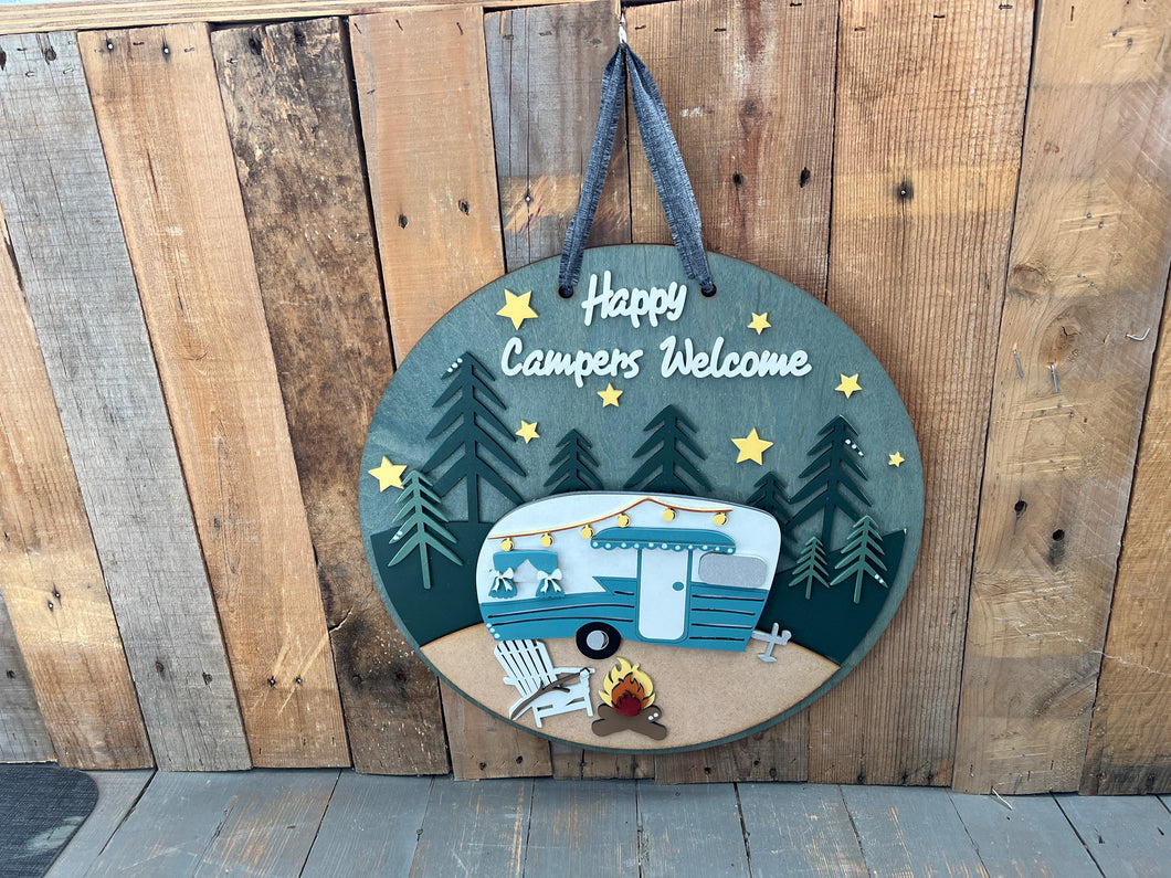 Happy Campers Welcome 16” Round Doorhanger