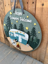 Load image into Gallery viewer, Happy Campers Welcome 16” Round Doorhanger
