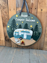 Load image into Gallery viewer, Happy Campers Welcome 16” Round Doorhanger
