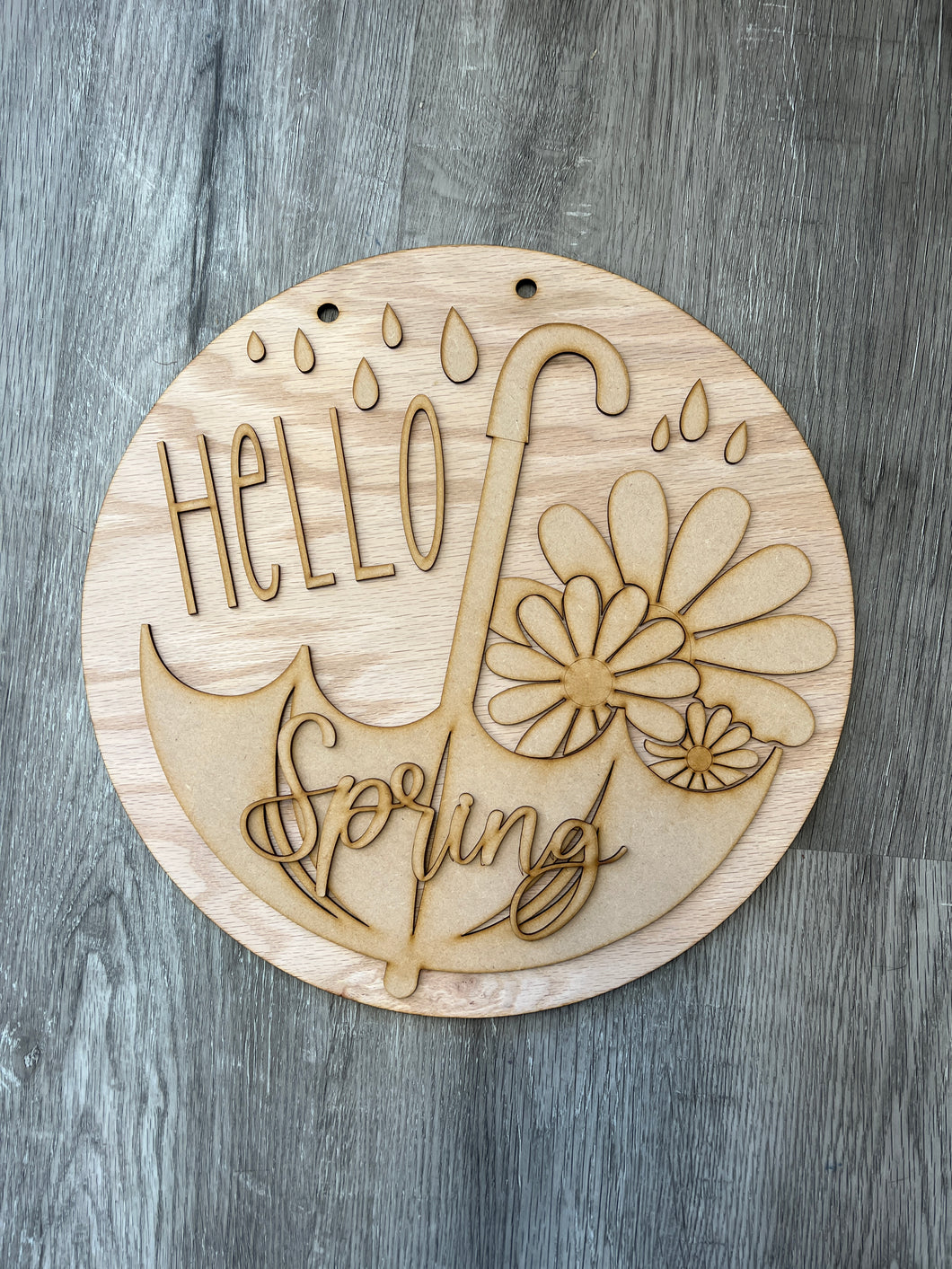 16” hello spring umbrella Round Doorhanger