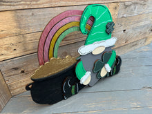 Load image into Gallery viewer, Standing St. Patrick’s Day gnome leprechaun pot of gold
