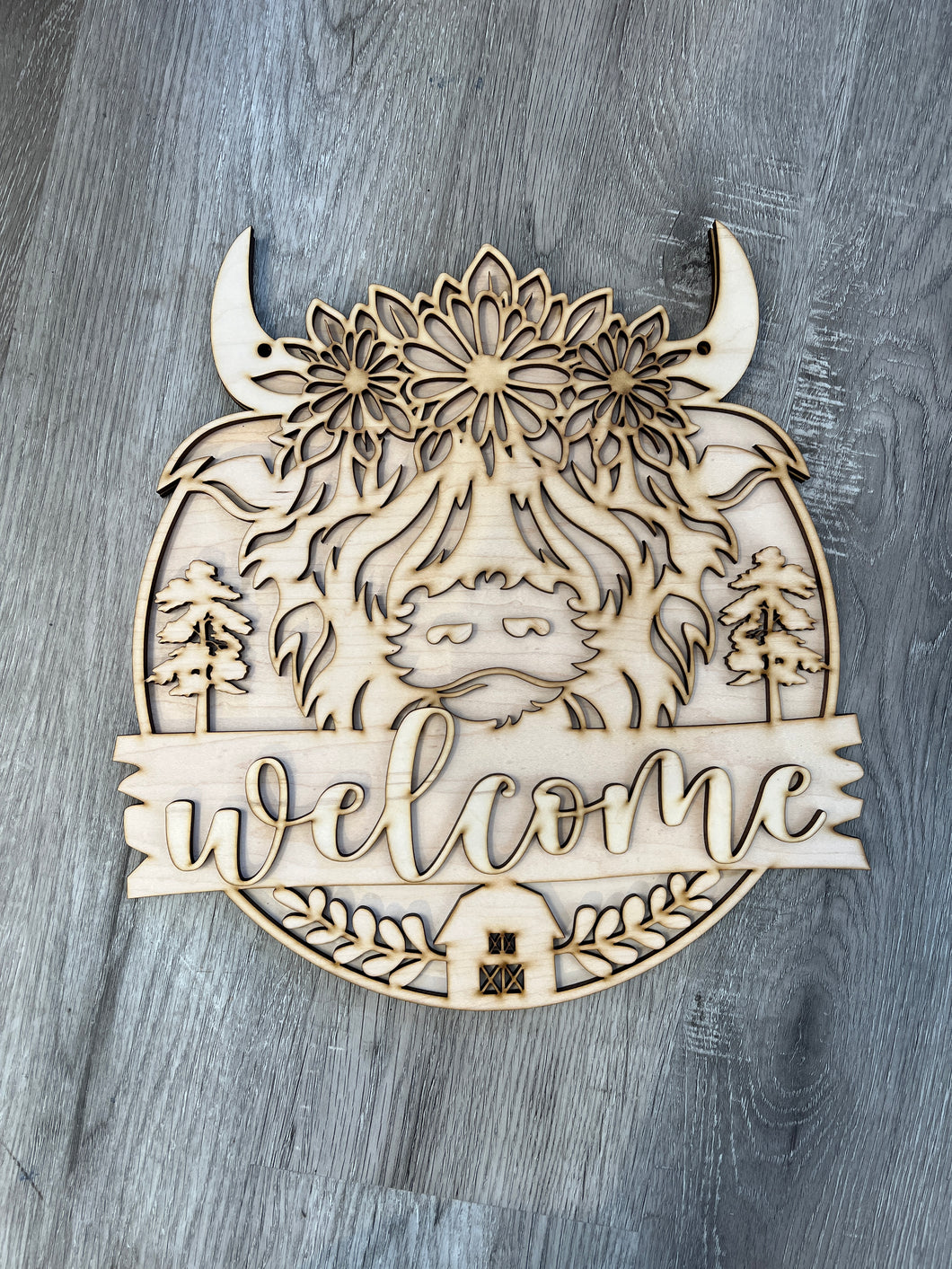 Highland cow Round Doorhanger