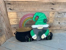 Load image into Gallery viewer, Standing St. Patrick’s Day gnome leprechaun pot of gold
