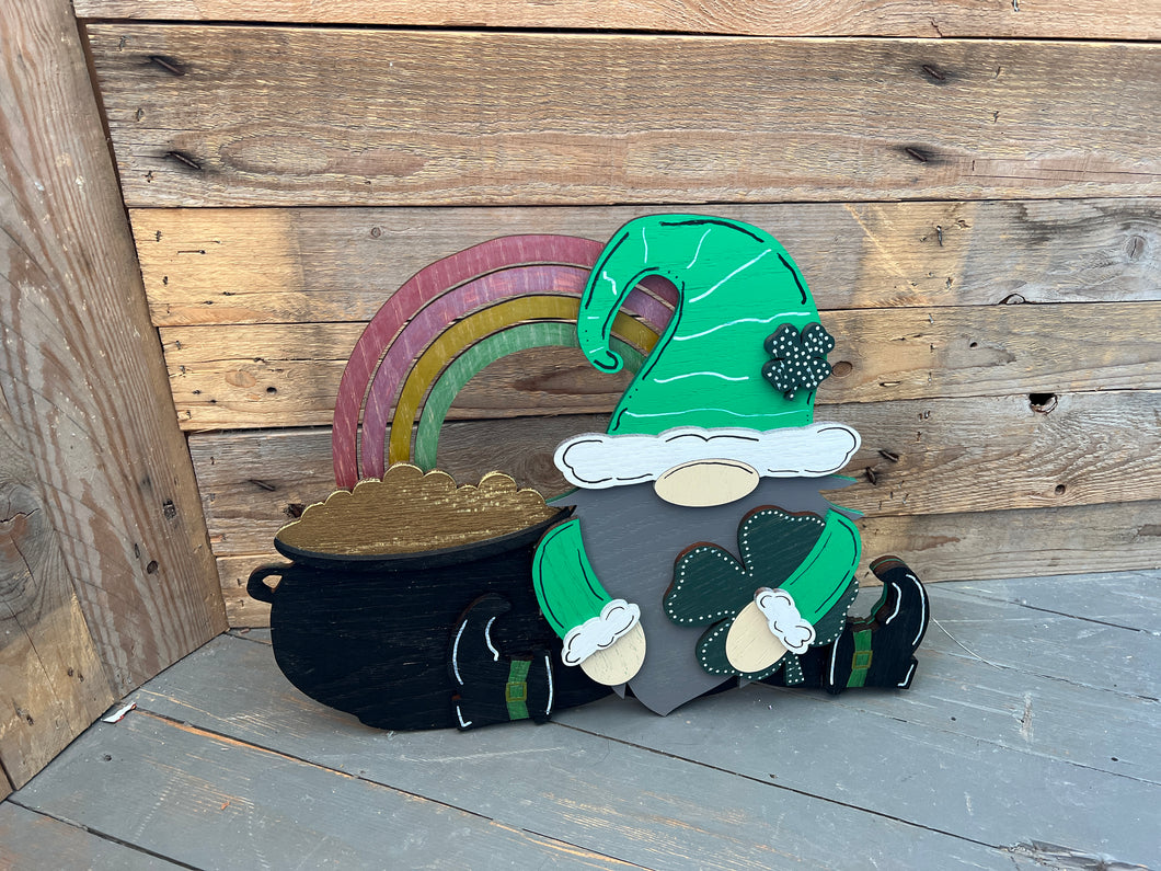 Standing St. Patrick’s Day gnome leprechaun pot of gold