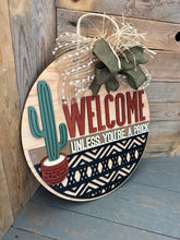 Load image into Gallery viewer, 16” Welcome Cactus Round Doorhanger
