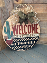 Load image into Gallery viewer, 16” Welcome Cactus Round Doorhanger
