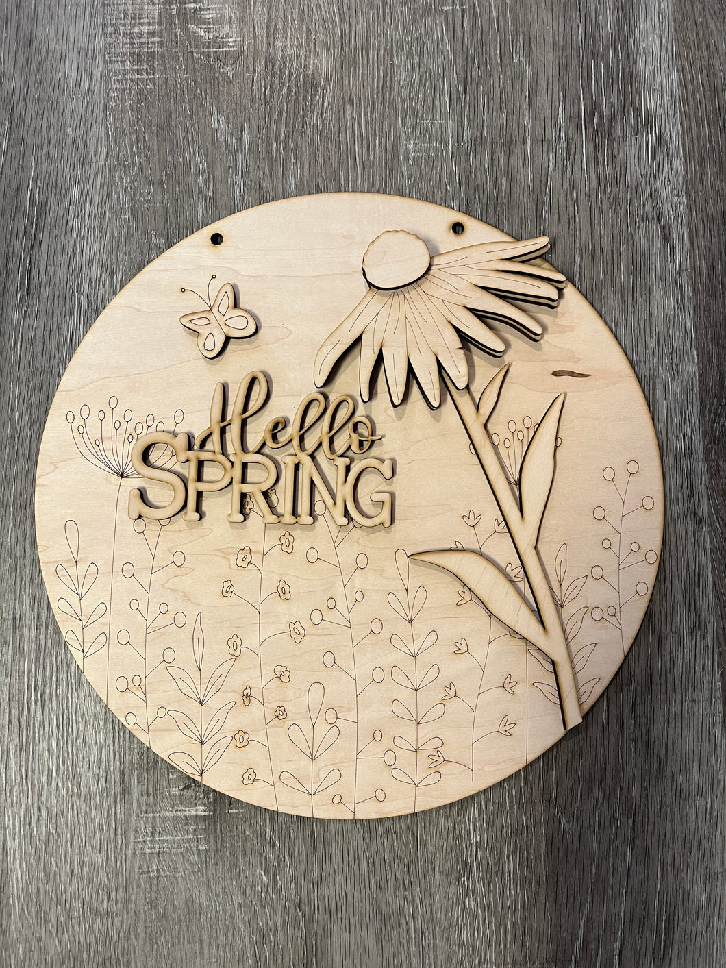 16” hello spring flower Round Doorhanger